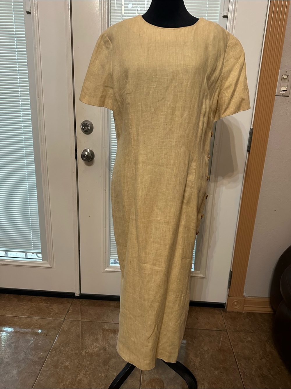 Talbots Pale Yellow Linen Maxi Shift Dress